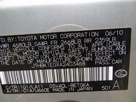 2010 Lexus ES350 Silver 3.5L AT #Z23398

